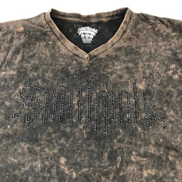 Southpole Y2K Spellout Brown Acid Wash Tshirt sz XXL Rhinestones Acid Wash - Picture 1 of 6